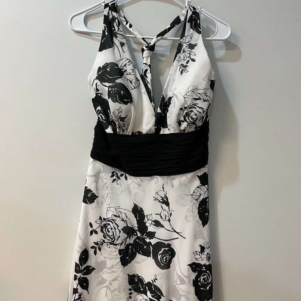 WHBM Halter Dress- White and Black Floral, Size 10 (previously worn)